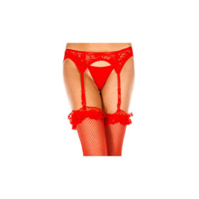 Porte-jarretelles rouge fine dentelle ajourée 